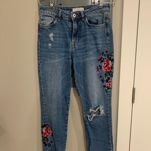 H&M floral embroidered mom jeans